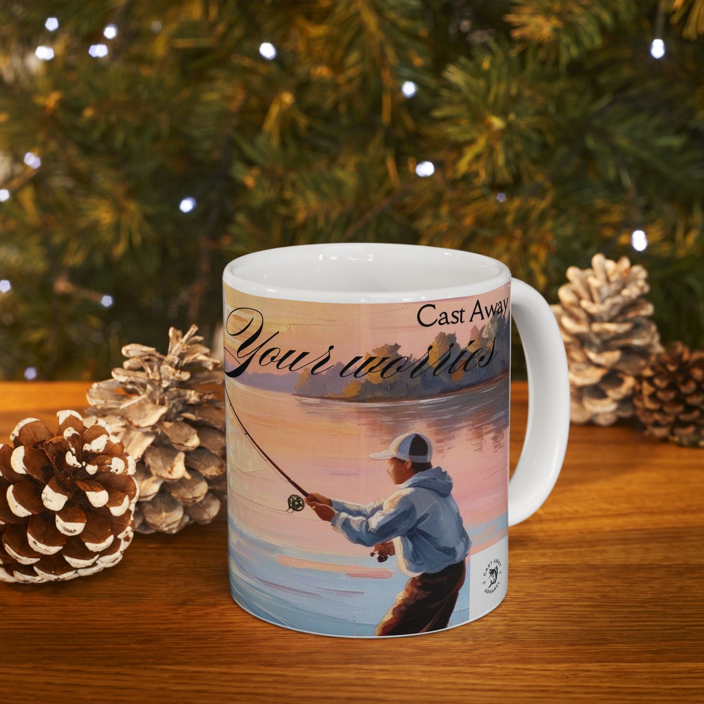 Fishing Theme Ceramic Mug -Cast Away Your Worries, Reel in the Calm - Perfect Gift for Anglers